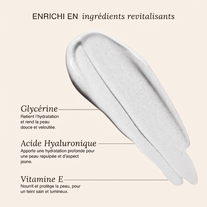 Ingredients: glycerine, acide hyaluronique, vitamine E